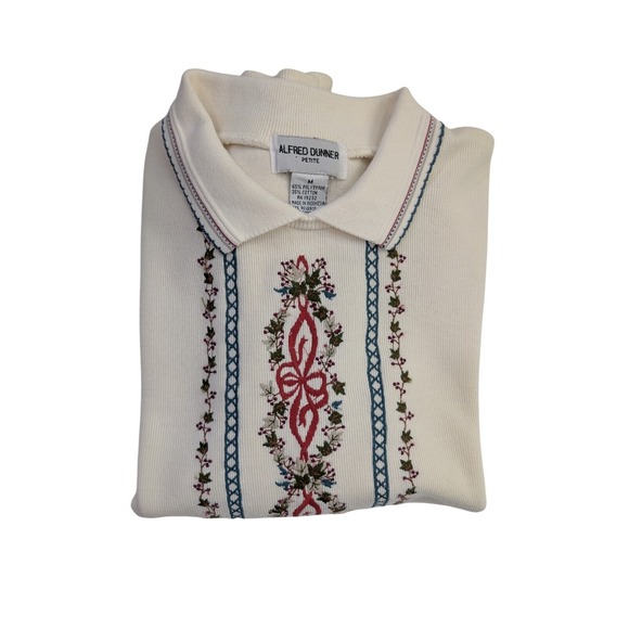 Alfred Dunner Mistletoe Embroidered L/S Polo Sweater Women's Petite Size Med VTG - Picture 4 of 7